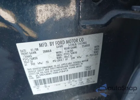 2008 Lincoln Mkx z USA, uszkodzony, nr VIN 2LMDU68C18BJ18415